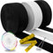 DailyTreasures 3 Pack 30 Yards Flat Elastic Bands,Mixed Size Elastic Knit Spandex Spool for Wig-Wide Elastic Spool Sewing Stretch Rope with Pins & Ruler for DIY Sewing Crafts(Black & White)