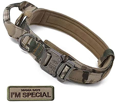 S.Lux Tactical Hundehalsband mit Griff, einstellbare Ausbildung militärische Hundehalsbänder Schnellverschluss Heavy Duty Metallschnalle für mittlere große Hunde (Camouflage, XL)