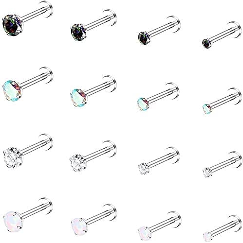 LOLIAS 16Pcs 16G Monroe Lippenringe Chirurgenstahl Helix Tragus Nagel Medusa Labret Piercing Schmuck CZ Opal Knorpel Ohrstecker für Frauen 6mm 8mm
