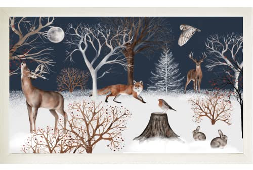 Winter Woodland Animal LAP TRAY: Extra Large Bean Bag Cushioned Laptop Lap Tray Desk, Padded Cushion Food Tray for Eating (Cream Frame LARGE)