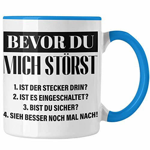 Trendation - IT Techniker Geschenk Tasse Support IT Informatiker Geschenk Lustiger Spruch Männer (Blau)