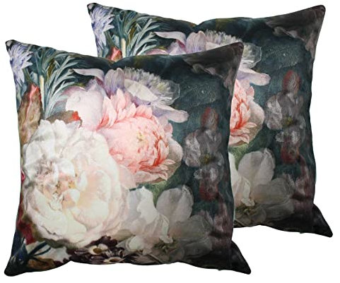 MOON 2er Pack Blumen Kissenhüllen Kissenbezüge, in ca. 45 x 45 cm, Zierkissenbezüge in edler Samt Optik (Multi Blumen)