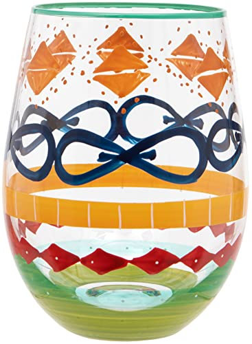 Hand Painted Multi-Coloured Pattern Stemless Wine Glass, 530ml, Gift Boxed
