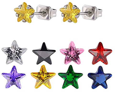 Skcess Ohrringe Damen Silber Zirkon Weiß, Ohrstecker Edelstahl Pentagramm Damen Geschenke