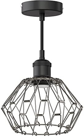 ledscom.de Vintage Pendelleuchte RETRA, schwarz, E27 Fassung, Käfig-Schirm faltbar