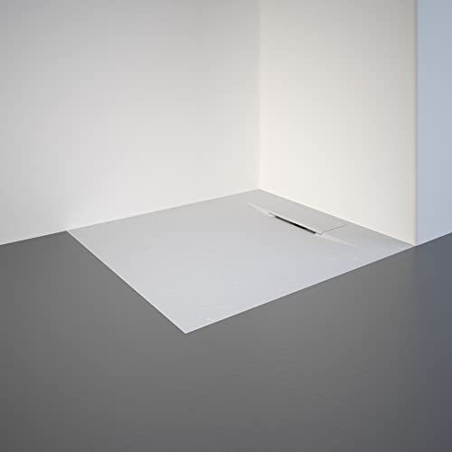 Schulte Duschwanne DWM-Tec mit Steinstruktur Mattweiß 80x90 cm, Mineralwerkstoff, Oberfläche aus Steinstruktur, barrierefrei, extraflach, geringes Eigengewicht