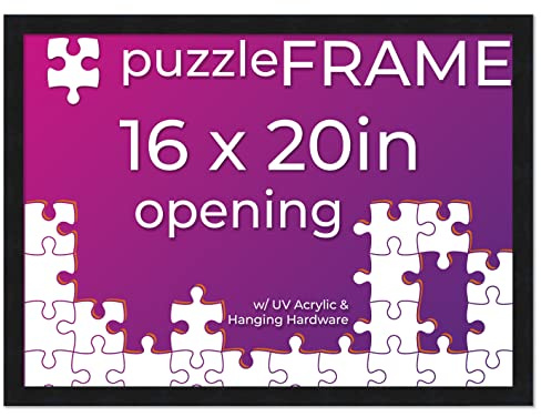 Poster Palooza 16x20 Frame for Jigsaw Puzzles - Wooden Black Puzzle Frame Made to Display Puzzles Measuring 16x20 Inches with UV Acrylic and Hanging Hardware