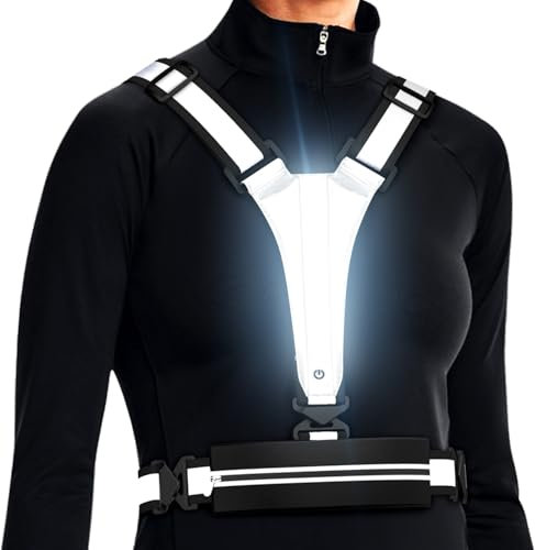 Ylzzrs LED Reflective Vest Running Gear, USB Rechargeable Light Up Running Vest Chest Phone Holder for Runners Night Walking,6-11hrs Light Adjustable Waist/Shoulder for Women Men Kids (black)