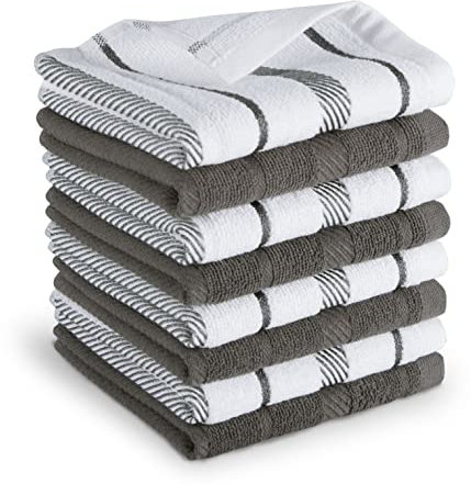 KitchenAid Albany Geschirrtuch-Set, 8 Stück, Anthrazit/Weiß, 30,5 x 30,5 cm