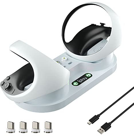 BeisDirect Ladestation für PS5 VR2 Gamepad mit LED-Anzeige & 4 magnetischen Dongles, PS VR2 Controller Ladestation für PS VR2 Zubehör Tragbarer Griff Dual Dock Charger