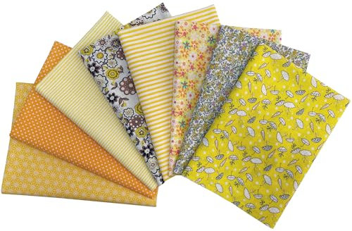 Jukway 8 Stück Baumwollstoff Meterware 50 x 50 cm Stoffpaket Baumwolle Stoffreste DIY Patchwork Baumwolltuch mit vielfältigen Mustern Stoffe zum Nähen Quilten Dekoration Handwerken (Gelb)