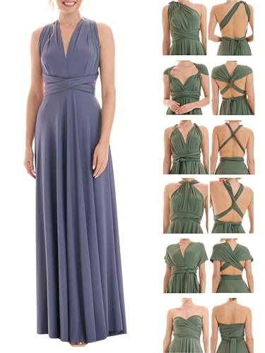 Juvell Brautjungfernkleider lang - Infinity Dress Maxi - Abendkleider elegant-festlich - Multiway-Wickelkleid - Hochzeit-Abiball-Bridesmaid - 1000 (34-38, Grau-Blau)