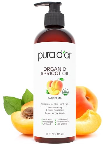 PURA D'OR 16 Oz ORGANIC Apricot Kernel Oil - 100% Pure & Natural USDA Certified Cold Pressed Carrier Oil - Antioxidant & Vitamin E Rich Moisturizer for Natural Glow & Softness - Face, Skin & Hair