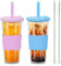 ZgoEC 24OZ Taza de té de Burbujas Vasos con Tapa y Pajita, Taza para Beber con Plástico deTtaza de Boba de Paja, Taza de Vaso Aislada de Doble Pared de 2 Piezas, Vasos de Batido para Café Helado