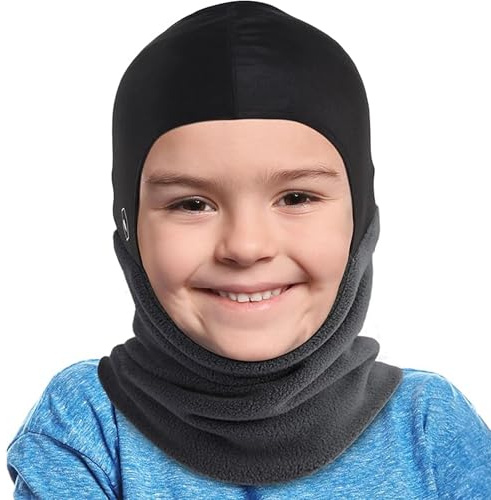 Tough Headwear Ski Mask Kids Boys Girls - Kids Balaclava Ski - Neck Gaiter - Kid Neck Warmer with Helmet Liner Hood - Gray