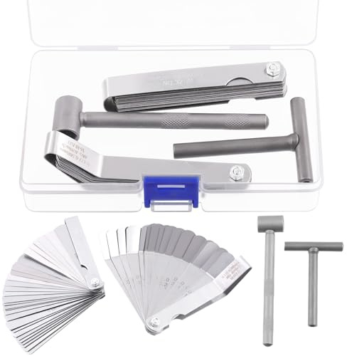 Mardatt 4Pcs Motorcycle Engine Valve Adjustment Tool Kit Includes Straight and Bent Feeler Gauges Square Hexagonal Hole Tool and T Type Spanner, Engine Valve Screw Repair Wrench & Feeler Gauge