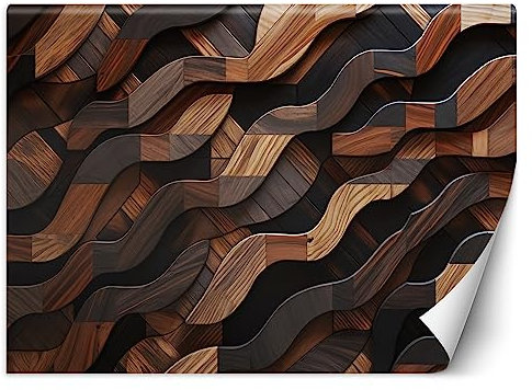Feeby Fototapete Textur Holz 450x315 cm Braun XXL Vlies Wandtapete Tapeten Wohnzimmer Schlafzimmer Jugendzimmer Moderne Design Wandbild Wand Dekoration Geometrisches Muster AI