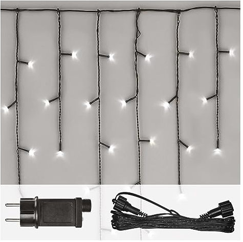 EMOS Connect System Basis Set Standard, 2,5m Eisregen Weihnachtslichterkette + 5m Verbindungskabel + Netzteil mit Timer, 100 LEDs, IP44 für Innen und Außen, Kaltweiße Lichtfarbe, 6/18h Leuchtmodus
