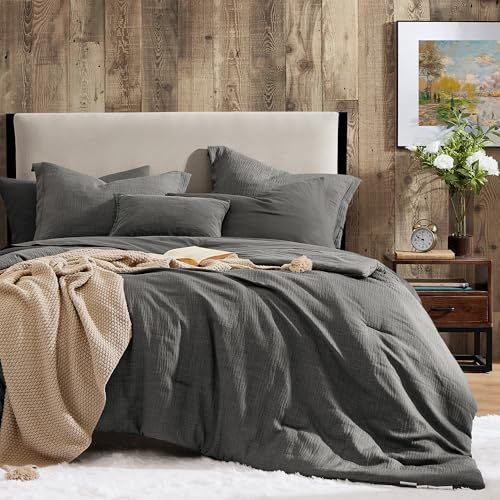 Komplettes Bettdecken-Set, 7-teilig, grau, komplettes Bettwäsche-Set, strukturiertes Bett in Einer Tasche