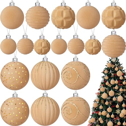 Suzile 18 Stück Samt-Weihnachtsbaumschmuck, beflockte Weihnachtskugeln, Weihnachtskugeln, hängende Ornamente für Weihnachtsbaum, Kranz, Girlande, Urlaub, Kamin-Dekoration (Champagner)