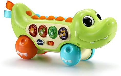 VTech Baby Squishy Spikes Alligator, Push Along Baby Toy with 4 Interactive Buttons, Lights, Sounds, Colours & Songs, Sensory Toy with Textures, Gift for Babies 6, 9, 12, 18 months +, English version
