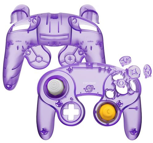 eXtremeRate Cover Scocca Tasti Ricambio per Nintendo Gamecube Controller,Custodia Grip Pulsanti Kit Shell Case per Nintendo Gamecube Joystick,Senza Controller-Trasparente Viola