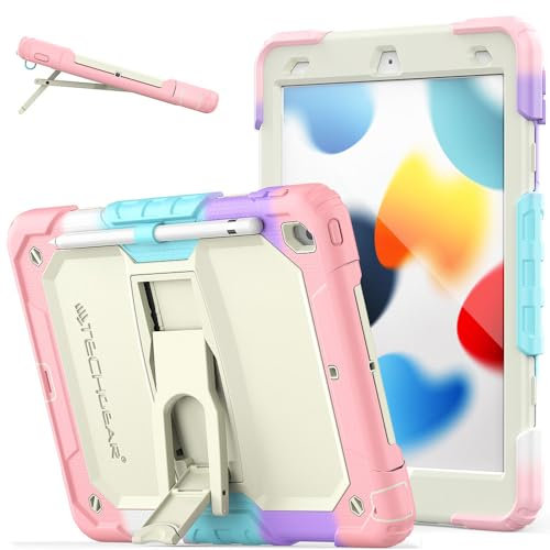ArmourSHIELD Full Body Heavy Duty Case for Apple iPad 10.2 2021/2020/2019 [9th/8th/7th Generation] With Folding Stand, Screen Protector & Pencil Holder - Kids Schools Work, Pink
