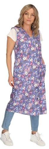 Knopfkittel Baumwolle bunt Kochschürze Hauskleid Kittel Schürze ohne Arm, Farbe:hellblau, Größe:46