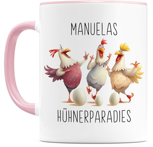 Hühner Tasse personalisiertes Geschenk für Hühnerfreunde & Hühnerliebhaber Huhn Keramiktasse mit Spruch Geschenkidee Landwirt lustige Kaffeetasse 330ml (Hühnerparadies)
