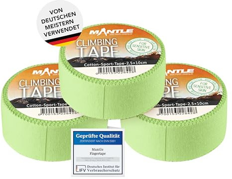 Mantle Fingertape 2,5cm x 10m Rollen in verschiedenen Packungsgrößen Klettern Bouldern Kampfsport Volleyball Handball Basketball Kraftsport Sporttape (3x 2.5 grün)