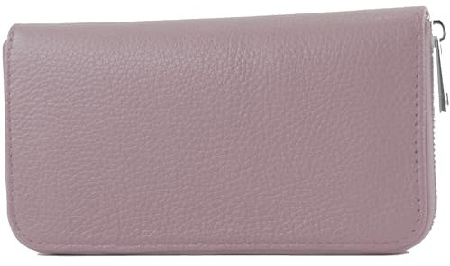 modamoda de SILBER-P02 Damen Leder Geldbörse Portemonnaie lang Handmade in Italy, Farbe:Flieder
