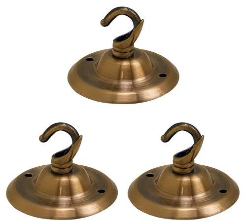 LEDSone Vintage 3 Pack Ceiling Rose Hook Plate Metal Yellow Brass 75mm Chandelier Light Fitting with Pre-Drilled Holes for Mounting Chandliers Pendant Lights Wall Lamps Hanging Lights Planters