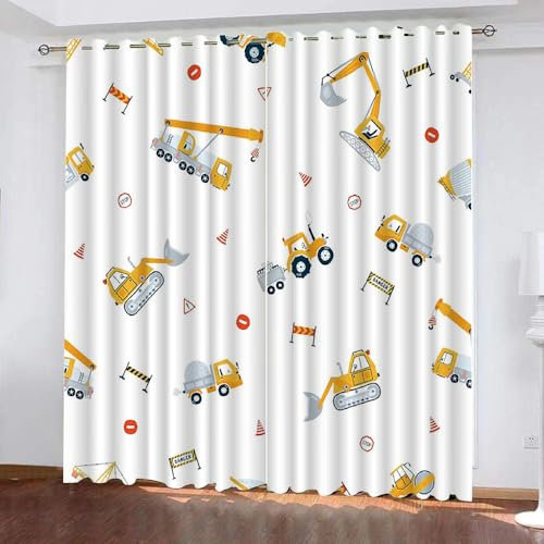 Generisch Verdunklungsvorhänge Kinderzimmer Mädchen Jungen,Kinder Vorhang Blickdicht Bagger 2 Stück Mit Ösen,Vorhang Verdunkelung Thermo Schlafzimmer,Traktor LKW Gardinen,200X160Cm,A30