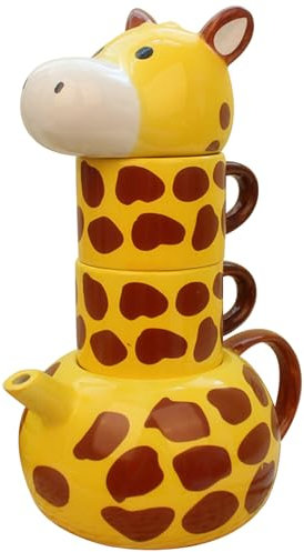 Tasse mignonne tasse girafe théière avec 2 pcs tasses à thé set en céramique 500 ml THEAPOT mignon pour adultes enfants 7,8x5,4x10 pouces de girafe drôle pour café lait latte thé lait