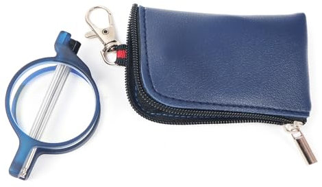 KoKoBin Faltbare Rund Lesebrille Mini Anti-Blau Sehnhilfe für Damen und Herren Lesehilfe mit Holster-Etui (Blau, 1.5, Dioptrien)