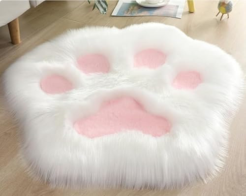 YUGWNN Niedlicher Hundepfoten Teppich,Flausch Teppich Bettumrandung Fell füR Couch,Schlafzimmer Teppich Kuschelig Weich Flauschig,150x150cm/59x59in,WeißEs Pulver