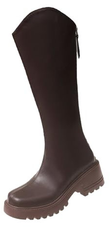 Stivali da Donna con Tacco Spesso e Fondo Spesso alla, Traspiranti, alla, con Rotonda e Tacco Spesso, Scarpe da Donna Stivali Pioggia Donna Stivali da Pioggia (Coffee, 35)