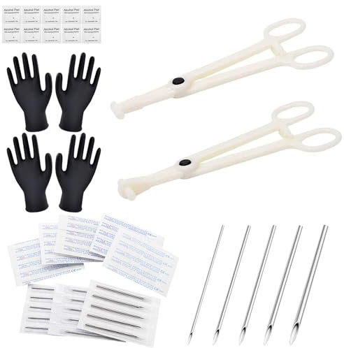 TONBAO Piercing Kit - 41Pcs Professional Piercing Kit Includes 25Pcs Ear Nose Piercing Needles 12G 14G 16G 18G 20G 2Pcs Disposable Piercing Clamps Forceps 10Pcs Clean Tools 4Pcs Gloves