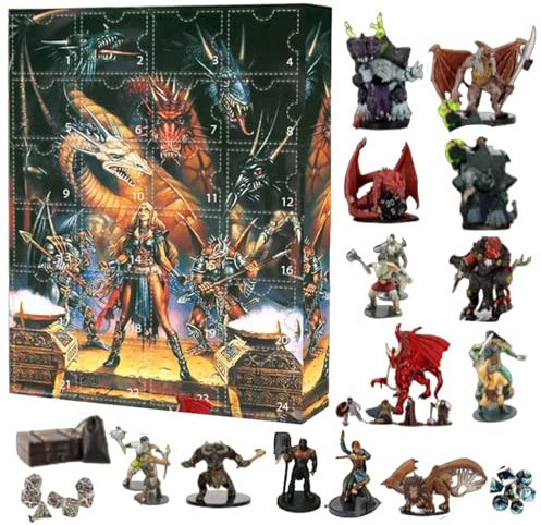 Dungeons Dragons Adventskalender 2024, Adventskalender 2024, Dragons Weihnachts-Adventskalender mit 24 Teilen, kreatives Sammelspielzeug für Kinder und Erwachsene