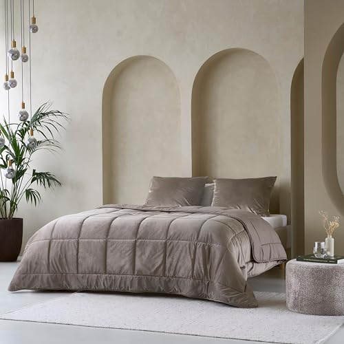 Zelesta Velvetbed Bettdecke ohne Bezug, Velours, waschbar, für Winter und Sommer, warm, hypoallergen (Taupe, 200 x 200 cm)