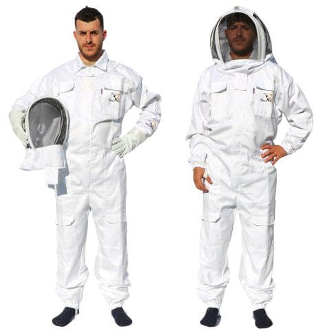 Best Bee Imker-Kombination aus dickem Stoff und hochwertiger Baumwolle, robuster Reißverschluss, abnehmbare Kapuze, Werkzeugtaschen, Imkeroutfit gegen Wespen & Bienen SG (XXXL)