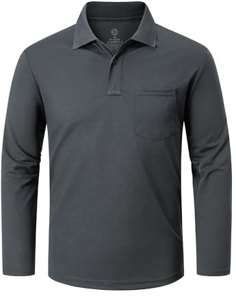 Outdoor Ventures Men's Long Sleeve Polo Shirt UPF50+ Breathable Golf Polo Moisture Wicking Quick Dry T Shirt Stretch Sports Athletic Tennis Performance Polo Lightweight Casual Work Top Dark Grey S