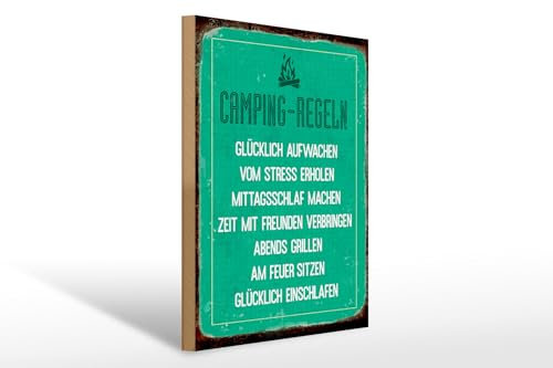 Femer Holzschild Retro 30x40cm Camping Regeln Schild
