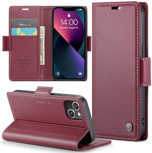 Phernykas Handyhülle für iPhone 13 Mini Hülle Leder,Magnetische Klapphülle mit kartenfach und Standfunktion Smartphone Schutzhülle Lederhülle iPhone 13 Mini Flip Book Case (Rot)