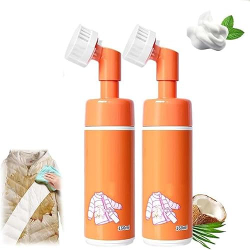 HLMULL Down jacket dry cleaning agent with brush head, one-wipe-and-clean spray, 160ml down jacket foam dry cleaning agent, rinse-free multifunctional decontamination dry cleaning agent