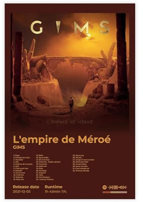 Gims-Poster, cooles Sänger-Rapper-Hip-Hop-Musik-Rap-Album, L'Empire De Méroé Cover, Fan, Geschenk, Leinwand-Poster, Wandkunst, Dekordruck, Gemälde für Wohnzimmer, Schlafzimmer, Dekoration, 20 x 30 cm
