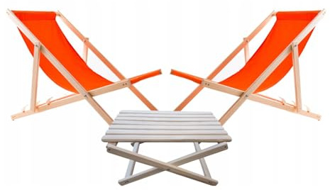 WOODOK Liegestuhl und Couchtisch - Multifunktionales Gartenmöbel-Set: Holzliege klappbar und Couchtisch, Strandliege mit Tisch, Ideal für Garten und Strand, Robust und Wetterfest - Orange