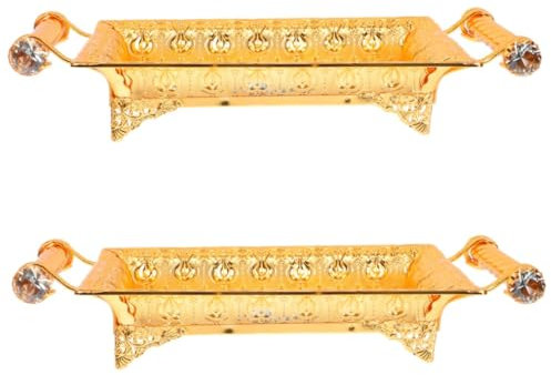 MAGICLULU 2 Stk Tablett Obst Makramee Anzeige goldene Servierplatten Korb wohnzimmerdeko pallet anzuchtschalen bauchläden easy putz Desktop-Ornament Speicherplatte Schmiedeeisen Yellow