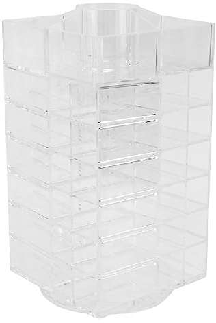 Ipetboom Acrylic Lipstick Rack Nail Polish Stand 360° Rotating Cosmetic Organizer with Multiple Compartments for Vanity Table Makeup Storage in Beauty Salons and Home Use