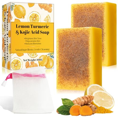 Sapone turmerico al limone,Sapone Schiarente Naturale alla Curcuma e Limone con Acido Cogico - Pulizia Profonda per Pelle Liscia, Viso e Corpo (2pcs)